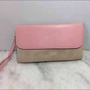 Realities Pink and Tan Faux Suede Clutch/Wristlet
